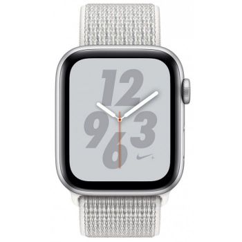 Apple Watch Nike+ Series 4, 44 мм, корпус из серебристого алюминия, спортивный браслет Nike цвета «снежная вершина»
